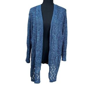 Basic Editions Woman NWT Blue Open-Knit Cardigan Sweater Plus Size 2X